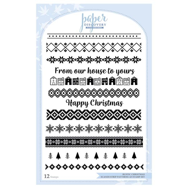 Scandi Strip Patterns A5 Stamp Set, Rustic Christmas by Paper Discovery