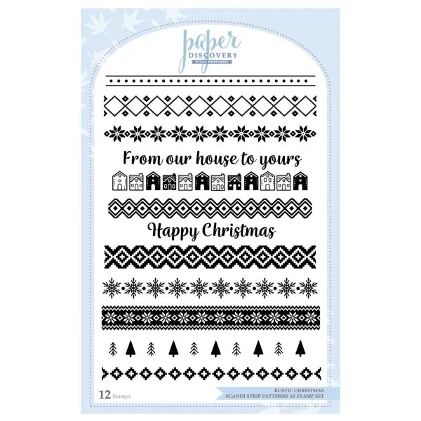 Scandi Strip Patterns A5 Stamp Set, Rustic Christmas by Paper Discovery