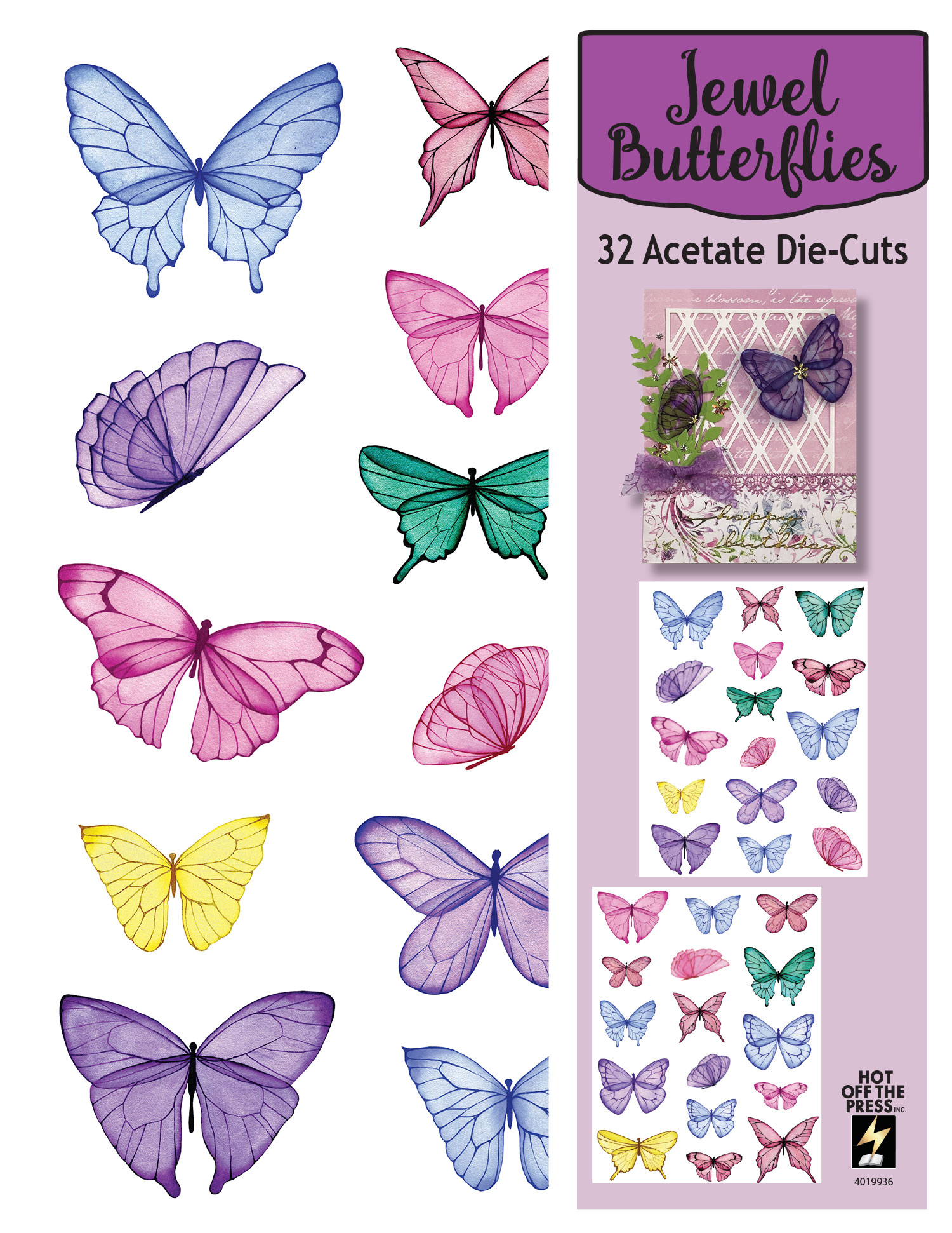 Jewel Butterflies Die-Cut Acetate, 32 pieces