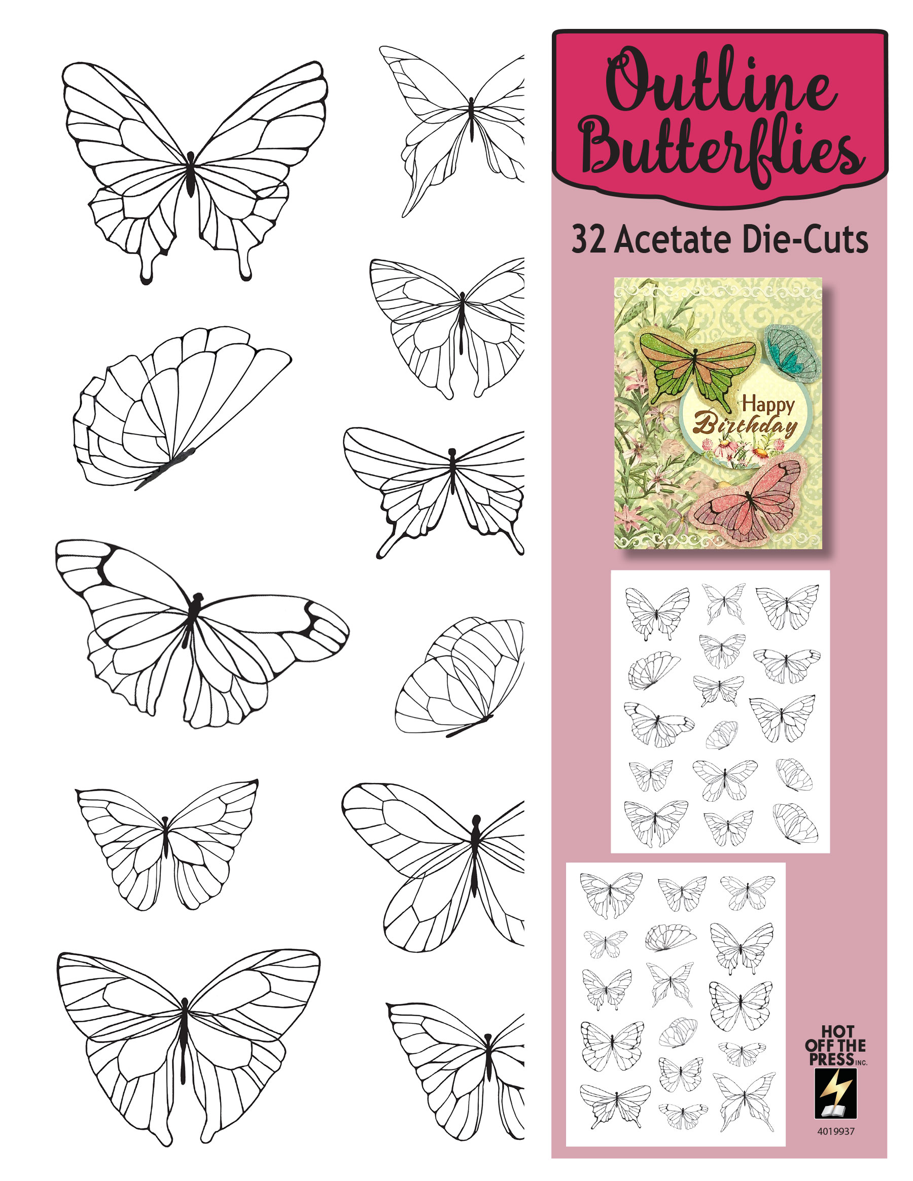 Outline Butterflies Die-Cut Acetate, 32 pieces