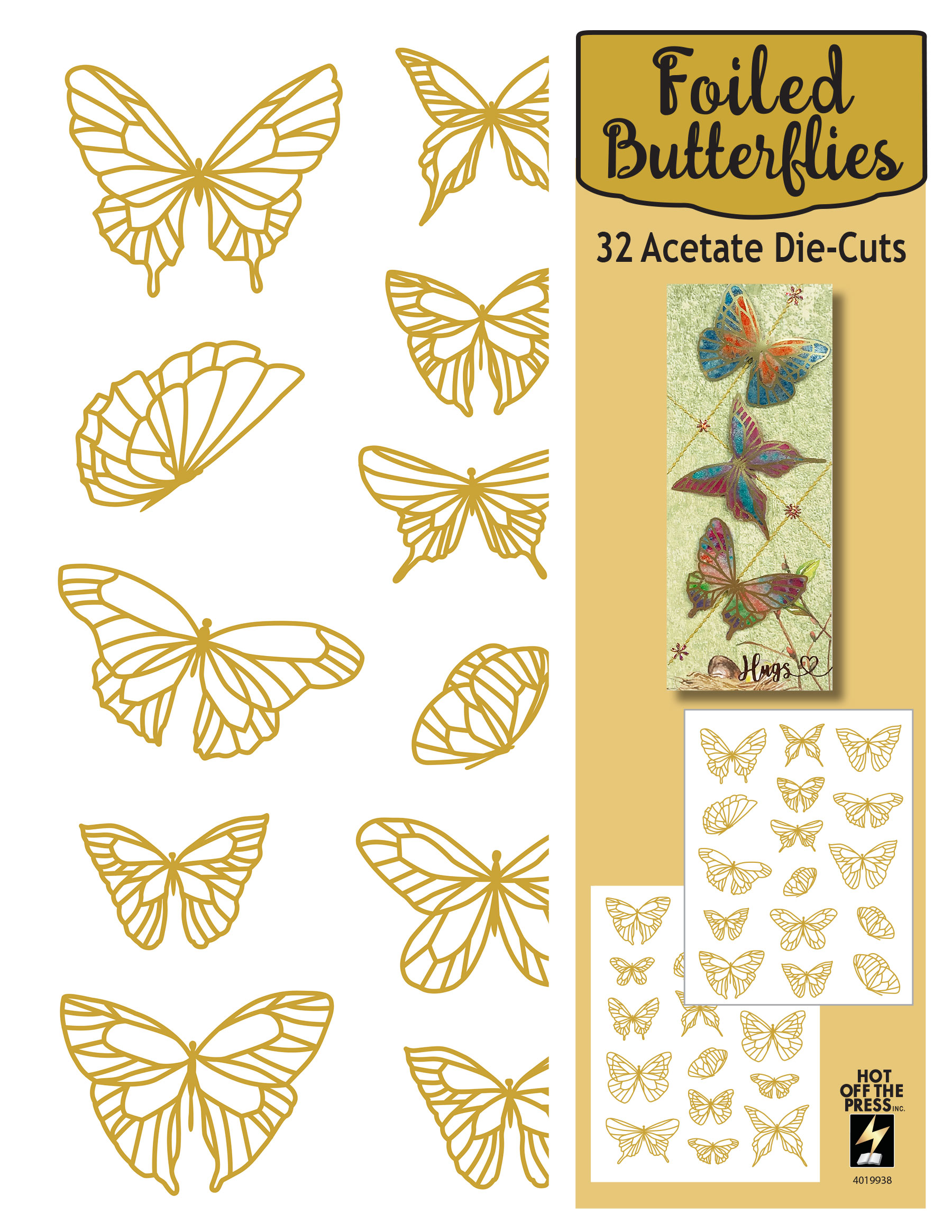 Gold Foiled Butterflies Die-Cut Acetate, 32 pieces