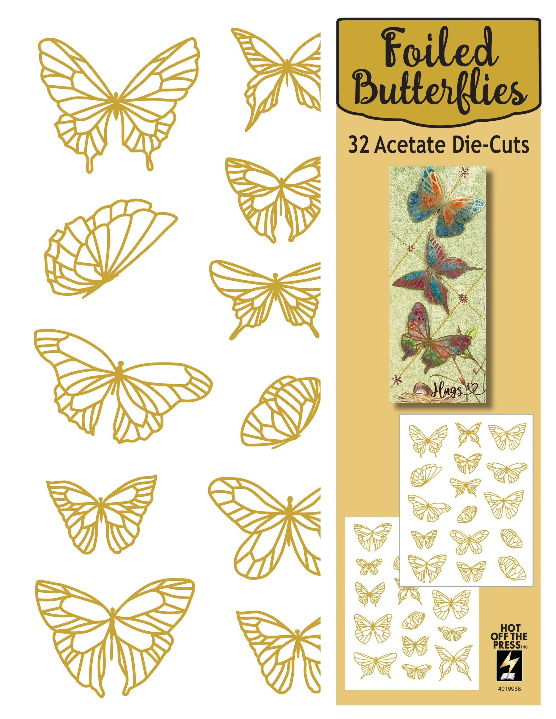 Gold Foiled Butterflies Die-Cut Acetate, 32 pieces