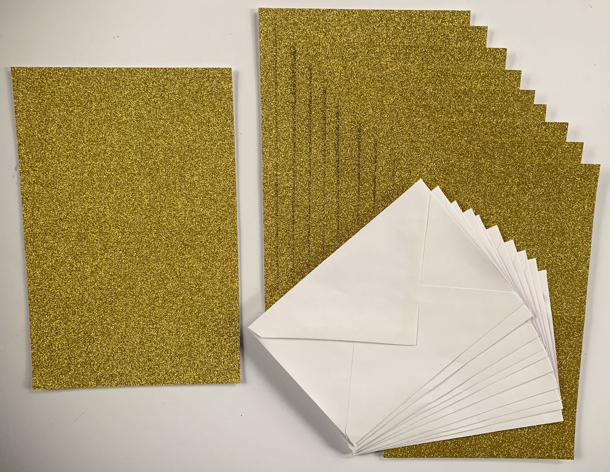 Gold Glitter Cards & Envelopes, 10 Pack, 5x6.5