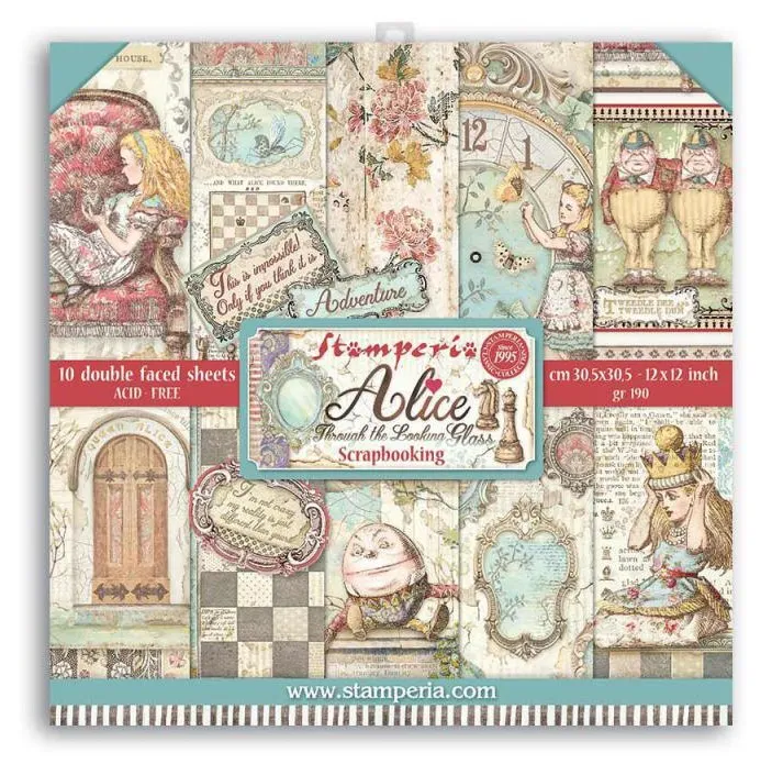 Alice Through the Looking Glass 12x12 Scrapbooking Pad 10 sheets Double Face