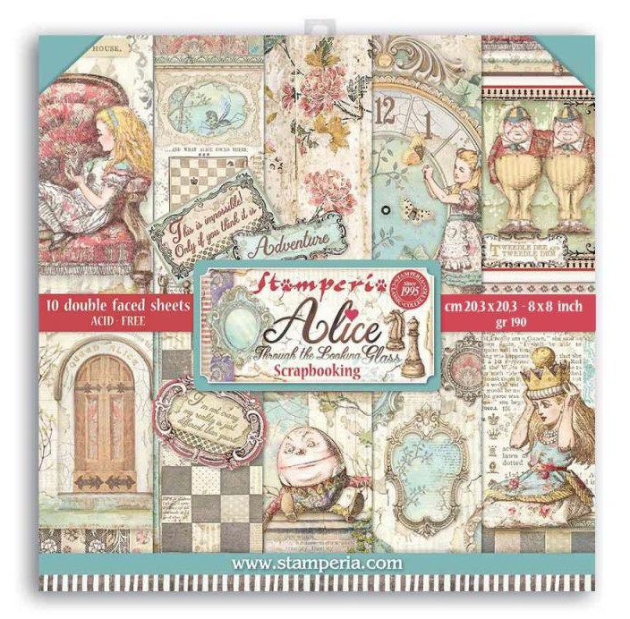 Alice Through the Looking 8x8 Glass Scrapbooking Pad 10 sheets Double Face