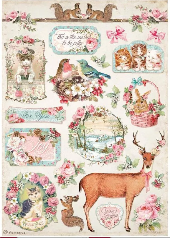 Deer Pink Christmas Rice Paper