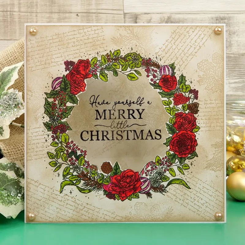 Christmas Rose Wreath A5 Stamp Set by For the Love of Stamps