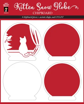 Kitten Snow Globe Chipboard Set, 4 pieces