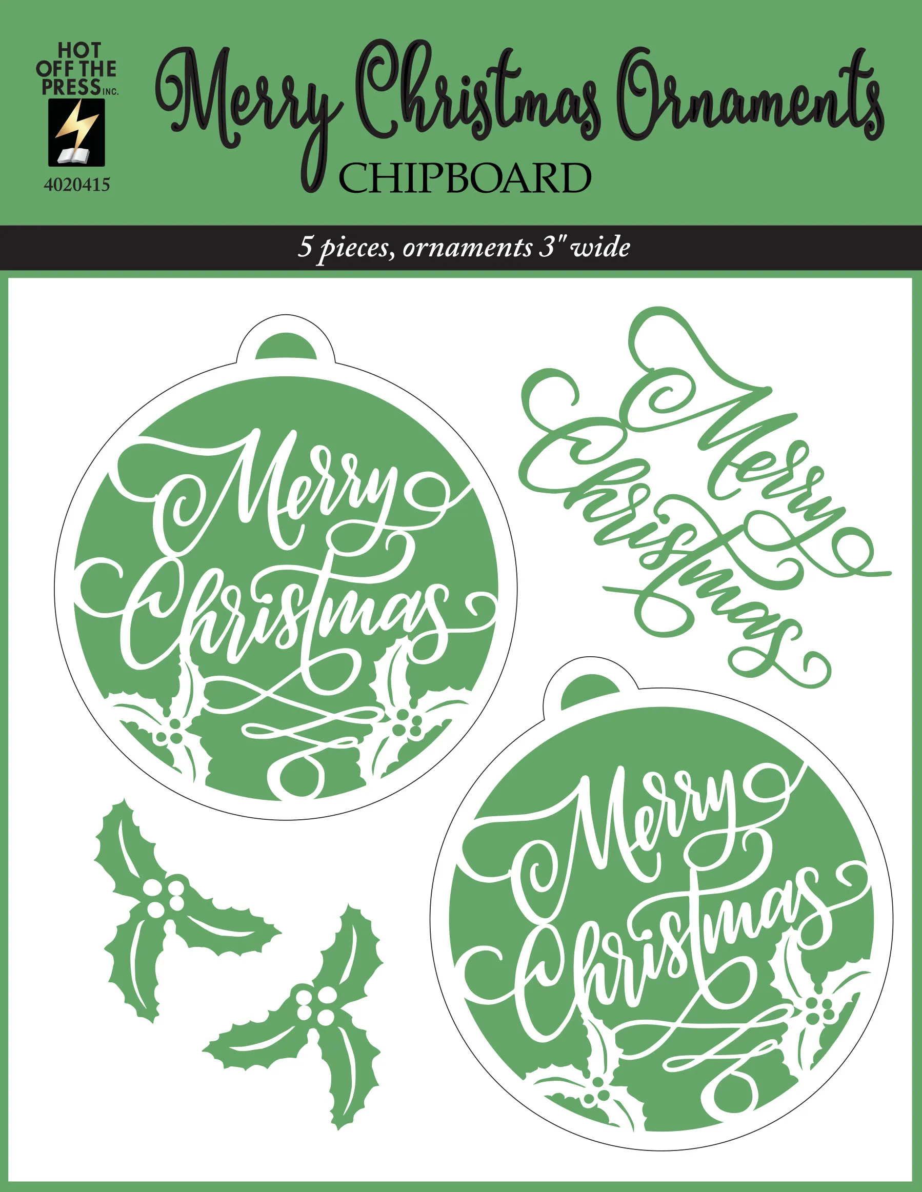 Merry Christmas Chipboard Ornaments, 2 pieces