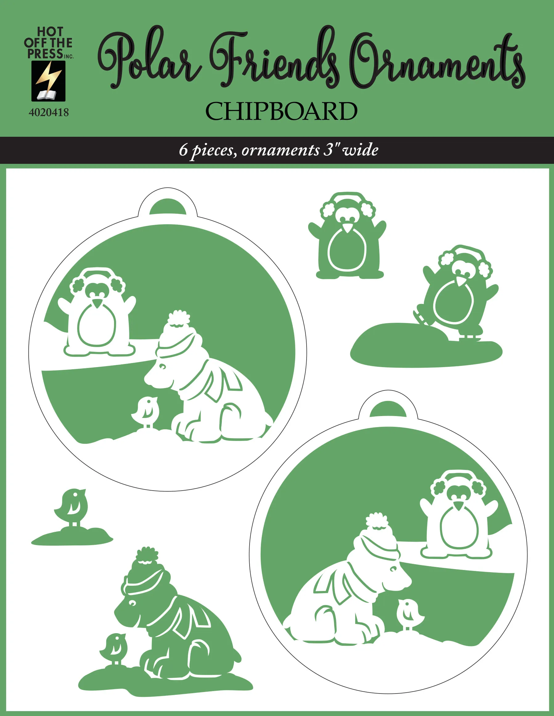 Polar Friends Chipboard Ornaments, 2 pieces