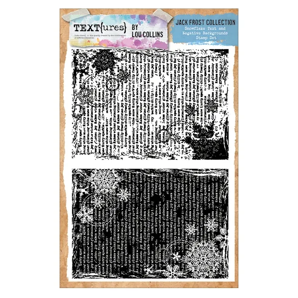 Snowflake Text and Negative Backgrounds A5 stamp set, Jack Frost
