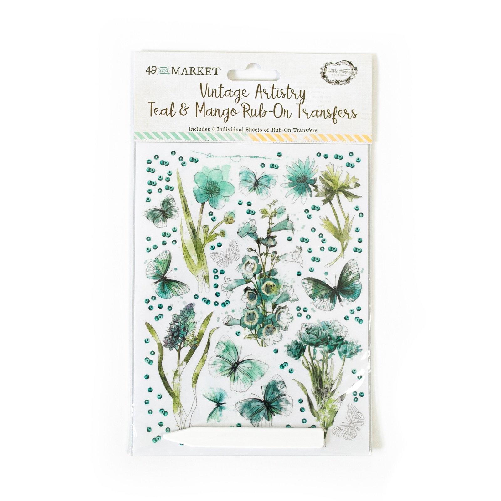 Teal & Mango Rub-On Transfers Vintage Artistry