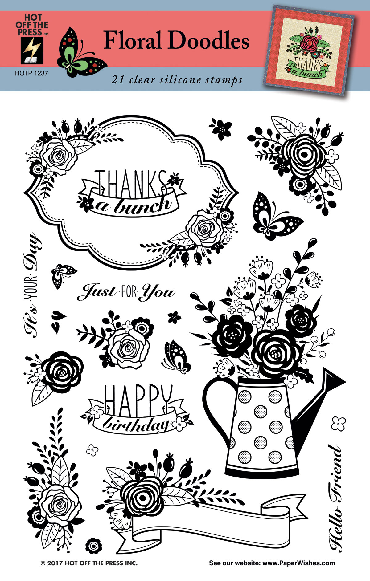 Hot Off The Press Floral Doodles Silicone Stamp Set