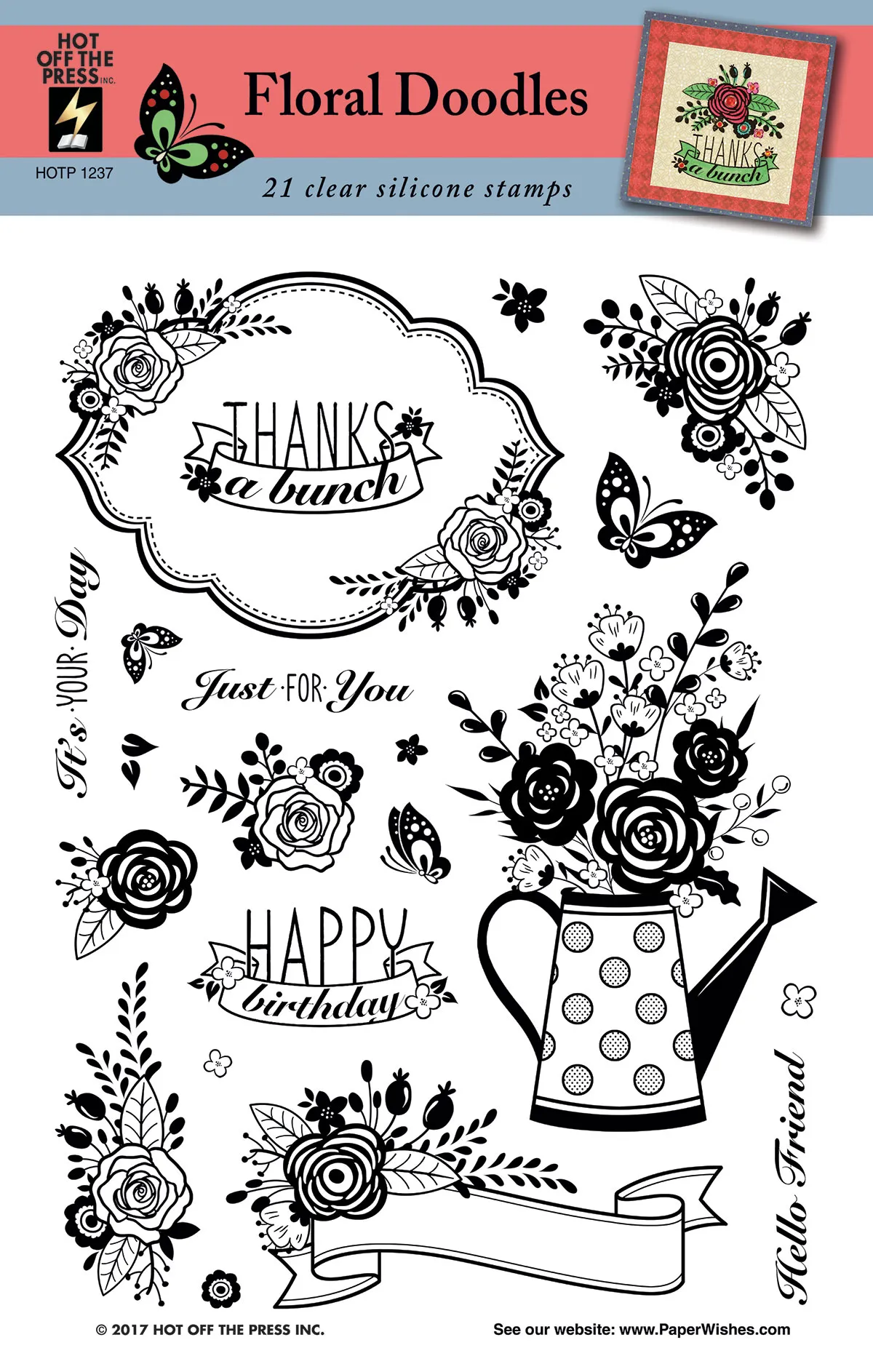 Hot Off The Press Floral Doodles Silicone Stamp Set