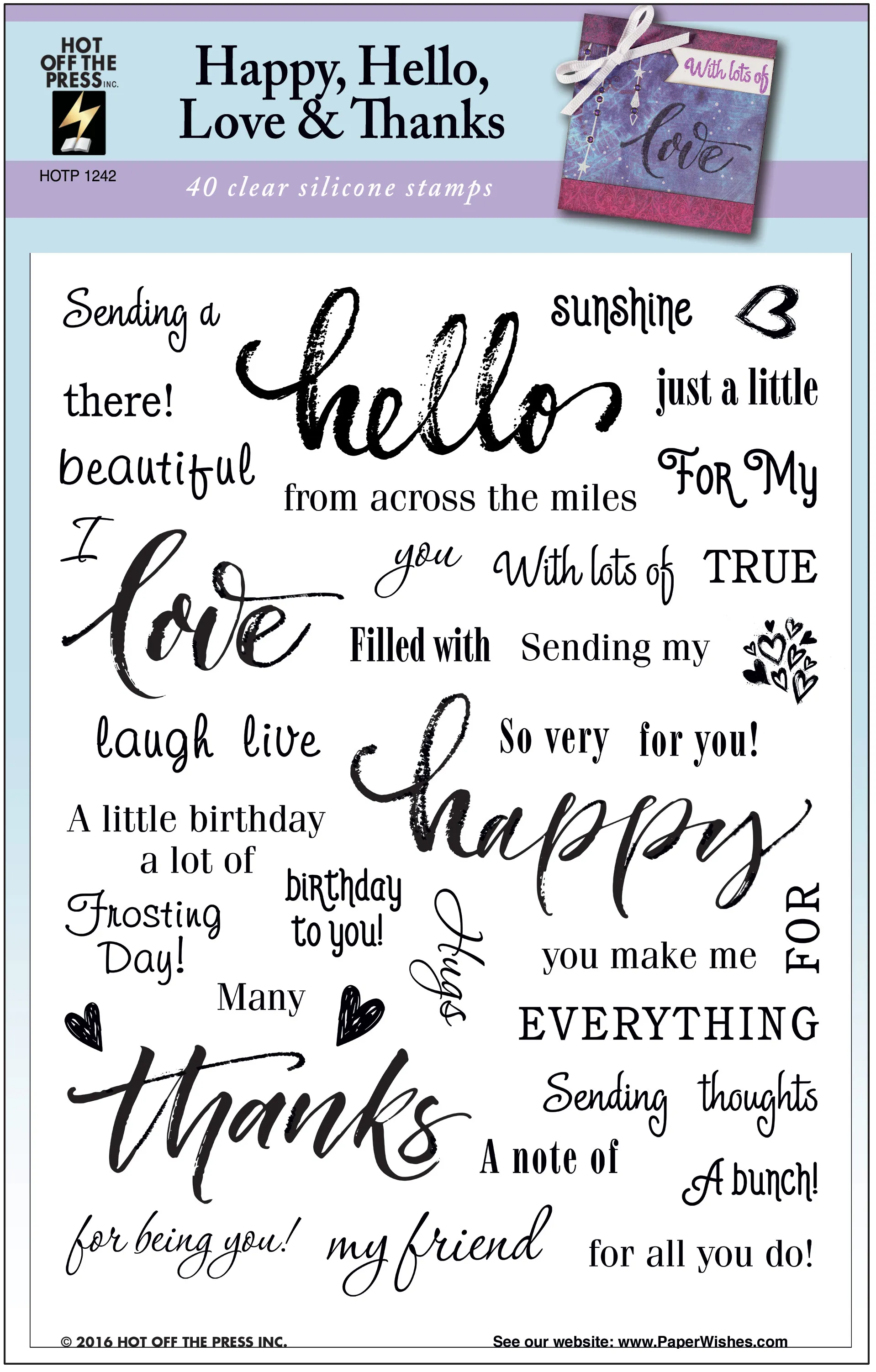 Happy, Hello, Love and Thanks stamps