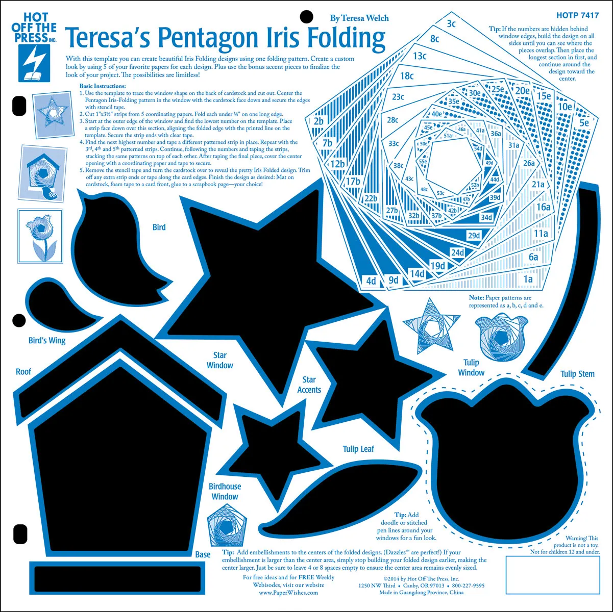 Teresas Pentagon Iris Folding Template