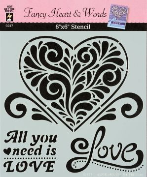 Fancy Heart & Words 6"x6" Plastic Stencil