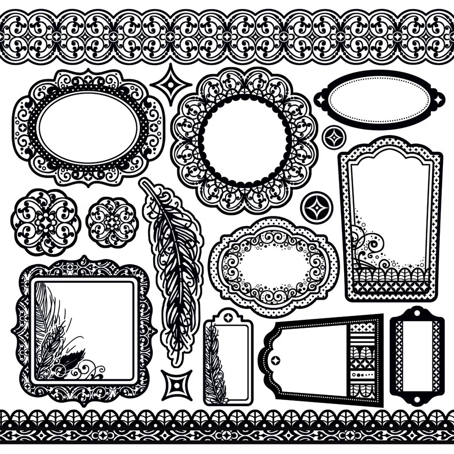 Color Me Ebony Feathers Borders and Tags 12x12 Sheet