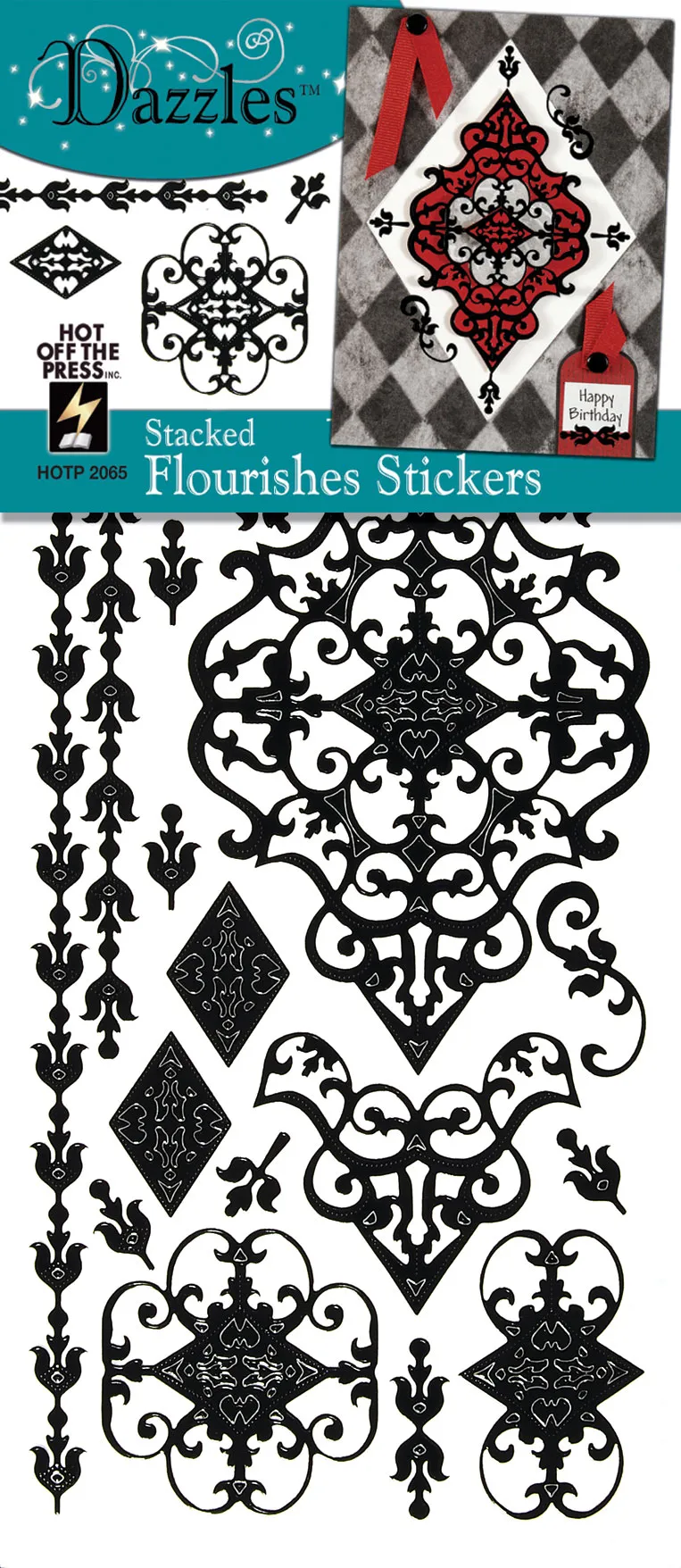 Stacked Flourishes Dazzlesâ¢ Stickers Black