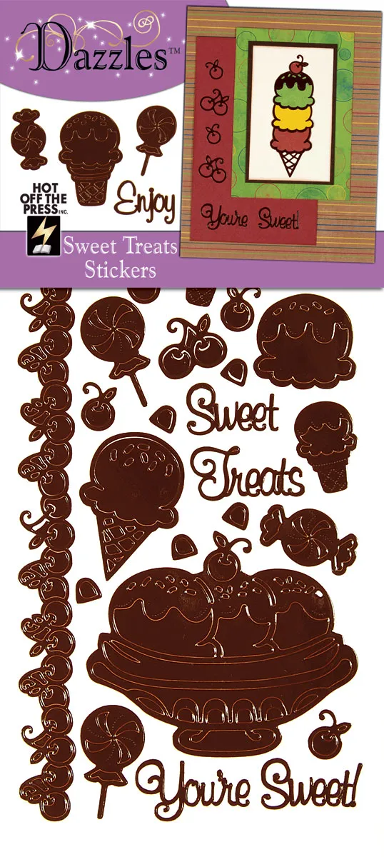 Sweet Treats Brown Dazzlesâ¢ Stickers - 3 pack