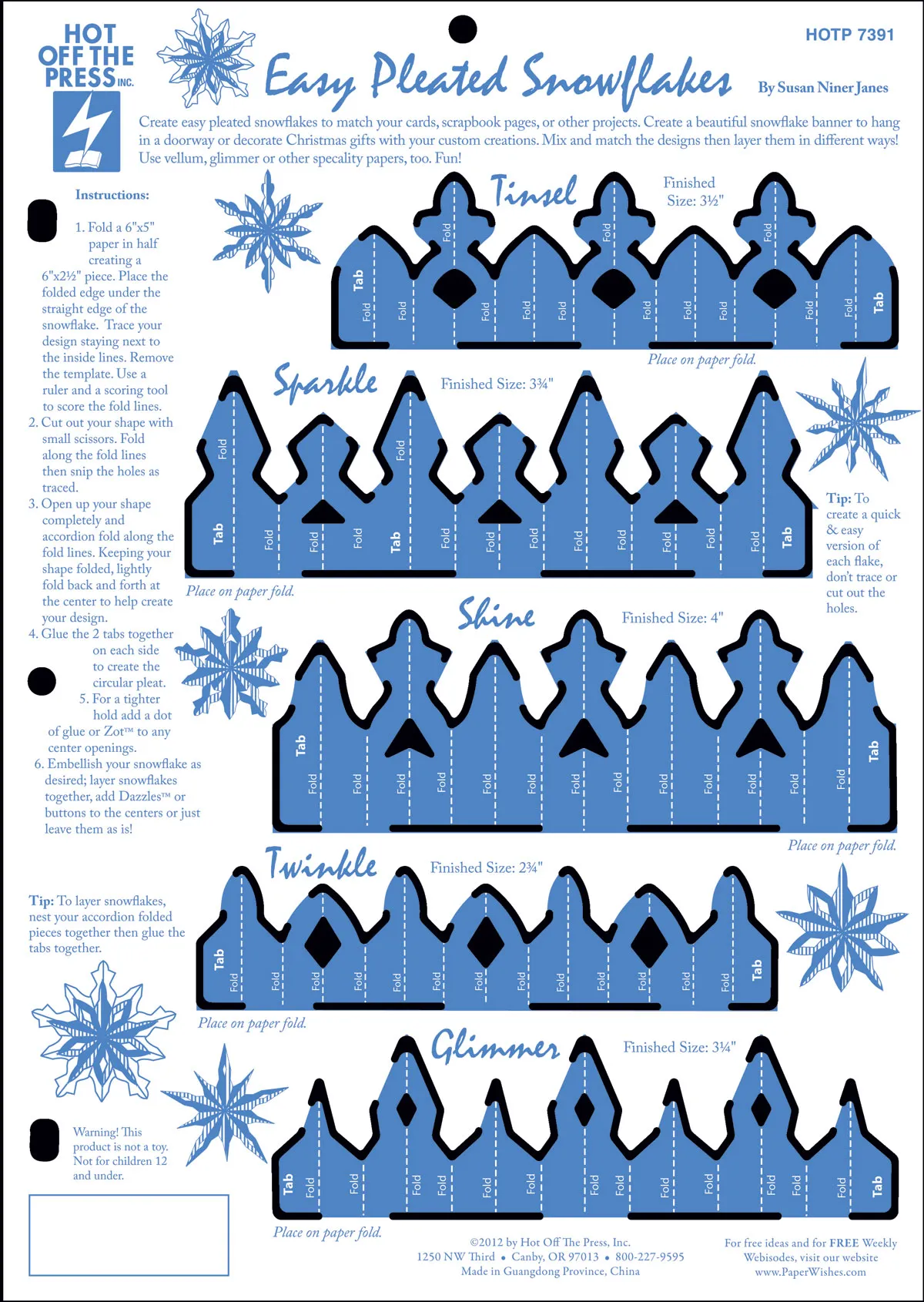 Easy Pleated Snowflakes Template