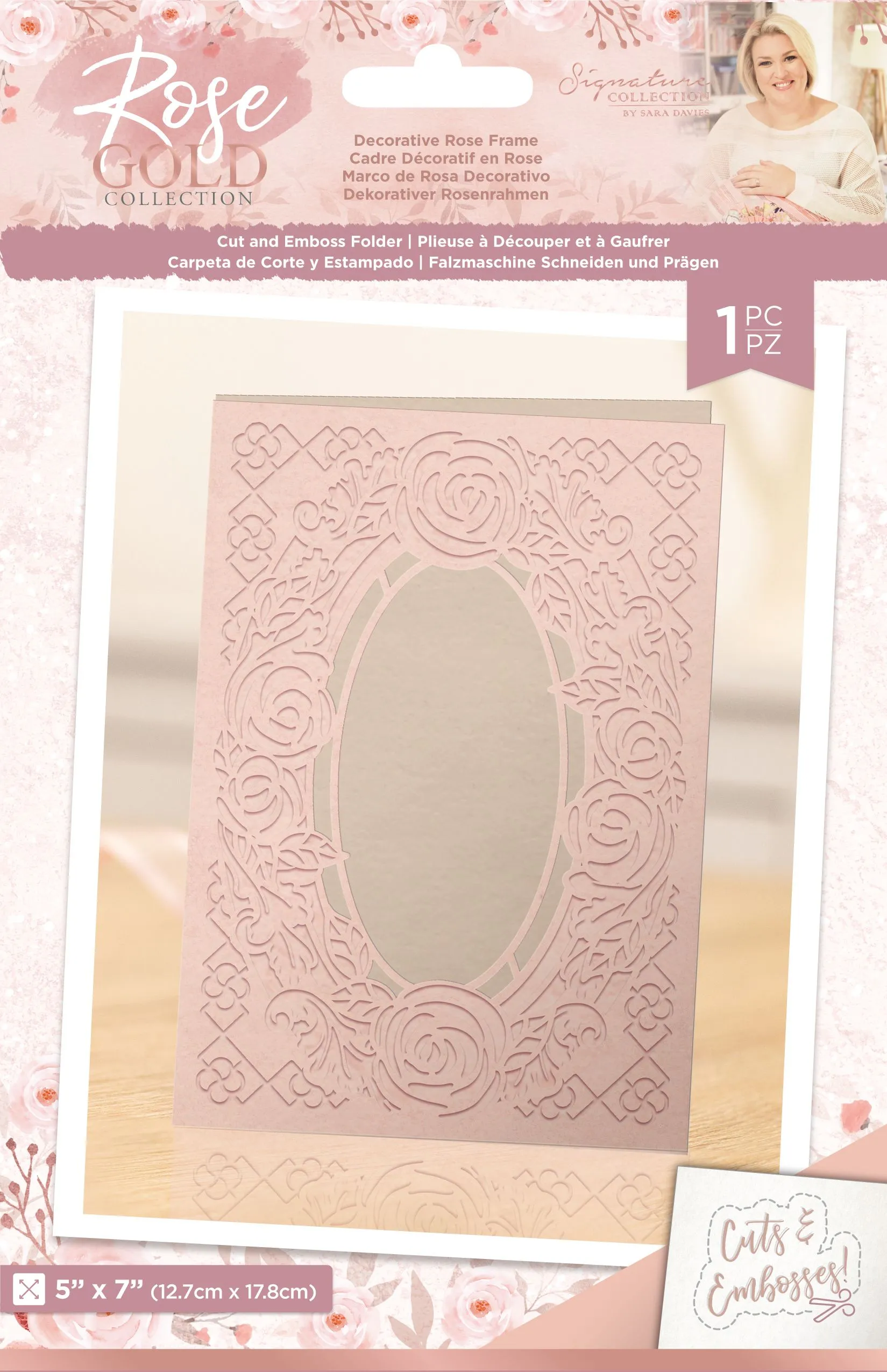 Decorative Rose Frame 5x7 Cut and Emboss Folder Rose Gold