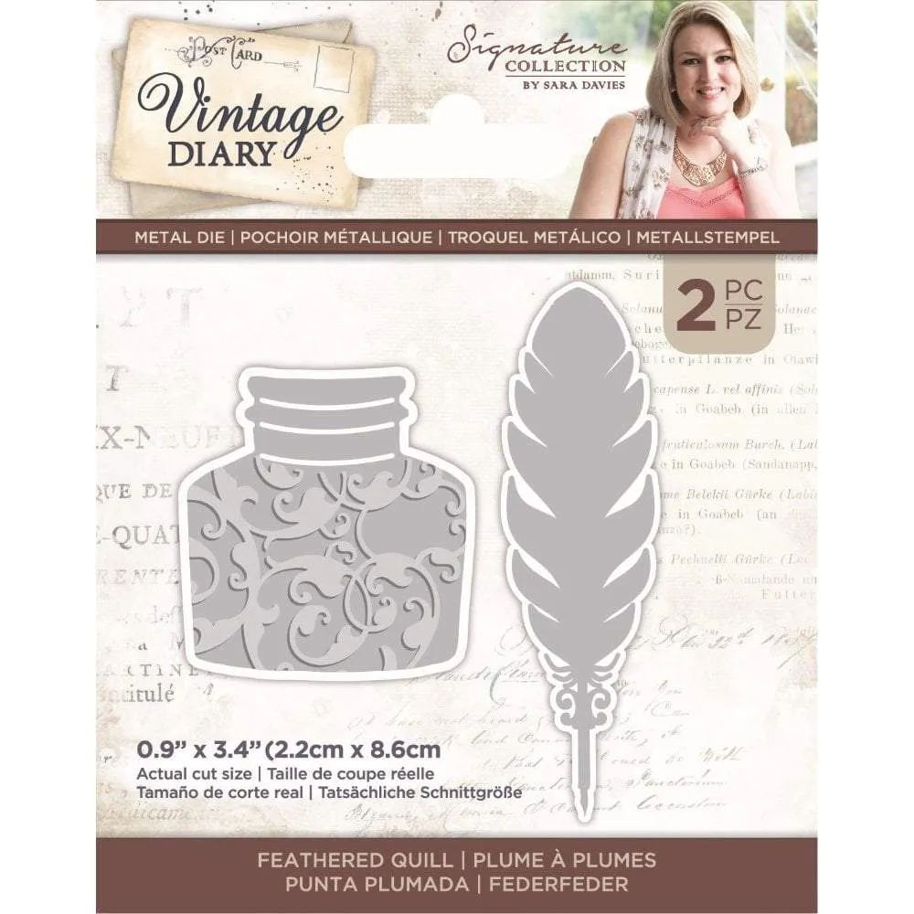 Feathered Quill Vintage Diary Metal Dies, 2pc